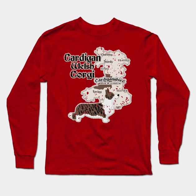 Cardigan Welsh Corgi with Map of Cardiganshire Long Sleeve T-Shirt by PB&J Designs